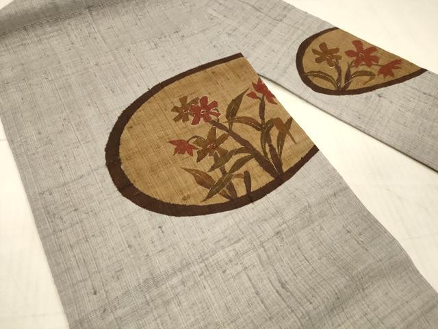 平和屋着物●九寸名古屋帯　紬地　草花文　正絹　逸品　DAAX5764cm