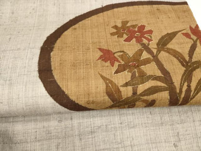 平和屋着物●九寸名古屋帯　紬地　草花文　正絹　逸品　DAAX5764cm