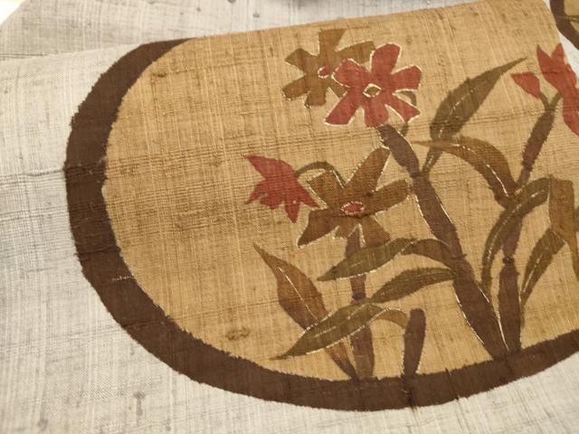 平和屋着物●九寸名古屋帯　紬地　草花文　正絹　逸品　DAAX5764cm