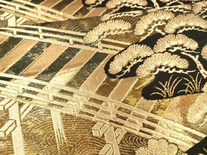 平和屋着物●六通柄袋帯　流水渡橋松文　金糸　正絹　逸品　DAAX5773cm