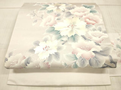 平和屋着物●九寸名古屋帯 刺繍 枝花文 銀糸 正絹 逸品 DAAX5782cm
