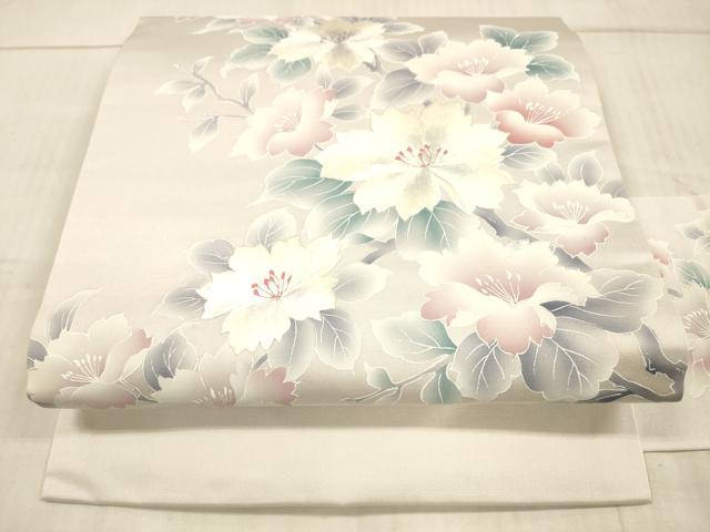 平和屋着物●九寸名古屋帯 刺繍 枝花文 銀糸 正絹 逸品 DAAX5782cm