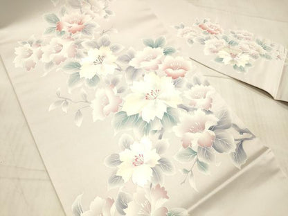 平和屋着物●九寸名古屋帯 刺繍 枝花文 銀糸 正絹 逸品 DAAX5782cm