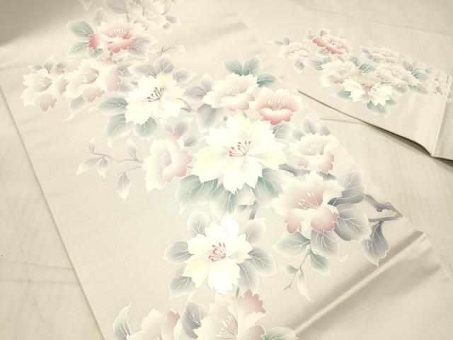 平和屋着物●九寸名古屋帯 刺繍 枝花文 銀糸 正絹 逸品 DAAX5782cm