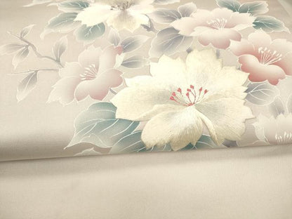 平和屋着物●九寸名古屋帯 刺繍 枝花文 銀糸 正絹 逸品 DAAX5782cm