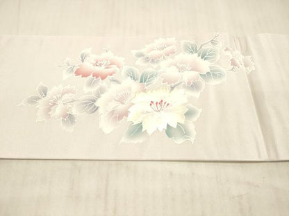 平和屋着物●九寸名古屋帯 刺繍 枝花文 銀糸 正絹 逸品 DAAX5782cm