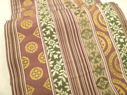 平和屋着物●本場筑前博多織 半幅帯 草花間道 正絹 逸品 DAAX5784cm