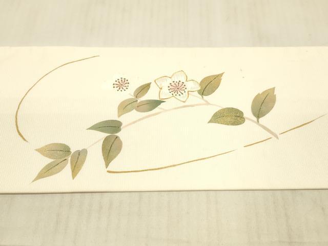 平和屋着物●九寸名古屋帯　手描き　駒刺繍　枝花文　金銀糸　正絹　逸品　DAAX5785cm