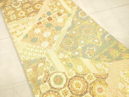 平和屋着物●六通柄袋帯　唐織　草花文　金糸　正絹　逸品　DAAX5795cm