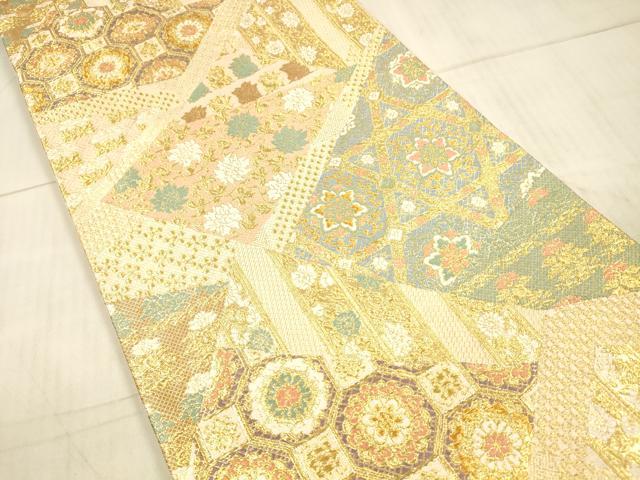 平和屋着物●六通柄袋帯　唐織　草花文　金糸　正絹　逸品　DAAX5795cm