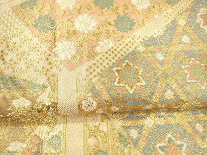 平和屋着物●六通柄袋帯　唐織　草花文　金糸　正絹　逸品　DAAX5795cm