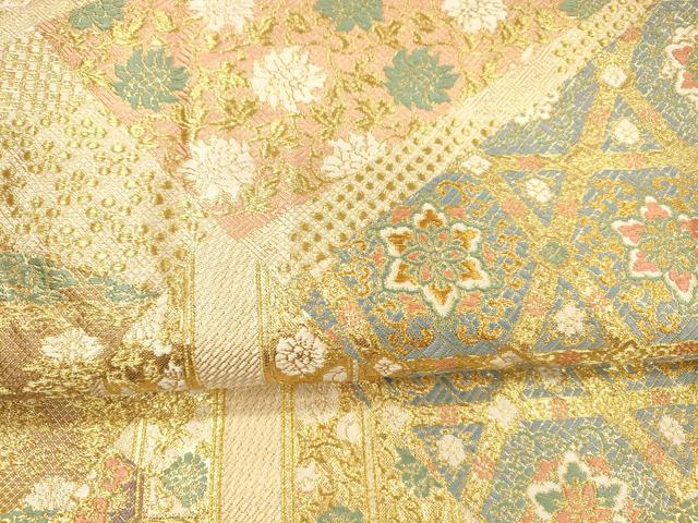 平和屋着物●六通柄袋帯　唐織　草花文　金糸　正絹　逸品　DAAX5795cm