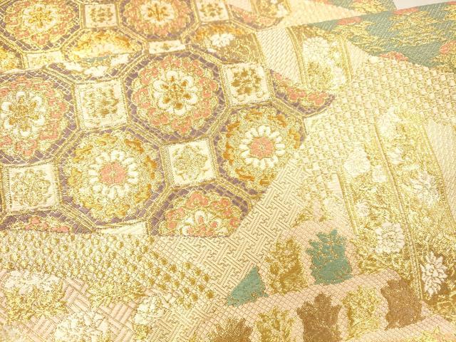 平和屋着物●六通柄袋帯　唐織　草花文　金糸　正絹　逸品　DAAX5795cm