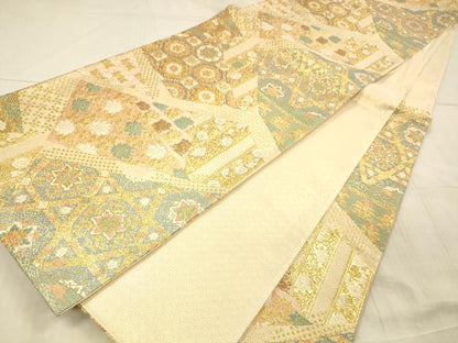 平和屋着物●六通柄袋帯　唐織　草花文　金糸　正絹　逸品　DAAX5795cm