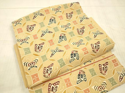 平和屋着物●つけ帯　型絵染　舞蝶文　正絹　逸品　DAAX5799cm