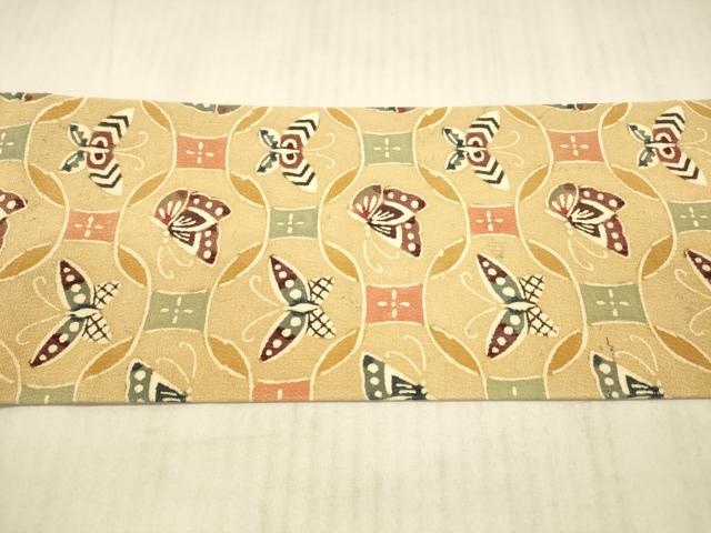 平和屋着物●つけ帯　型絵染　舞蝶文　正絹　逸品　DAAX5799cm