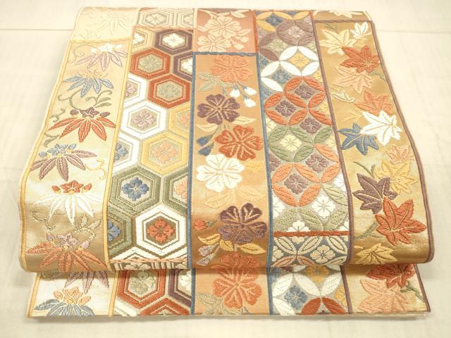 平和屋着物●六通柄袋帯 唐織 草花文 金糸 正絹 逸品 DAAX5805cm