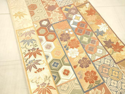平和屋着物●六通柄袋帯 唐織 草花文 金糸 正絹 逸品 DAAX5805cm