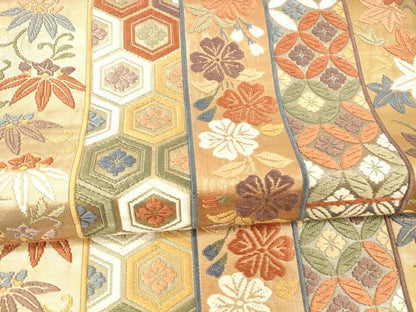 平和屋着物●六通柄袋帯 唐織 草花文 金糸 正絹 逸品 DAAX5805cm