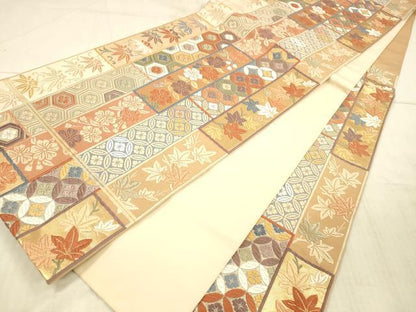 平和屋着物●六通柄袋帯 唐織 草花文 金糸 正絹 逸品 DAAX5805cm