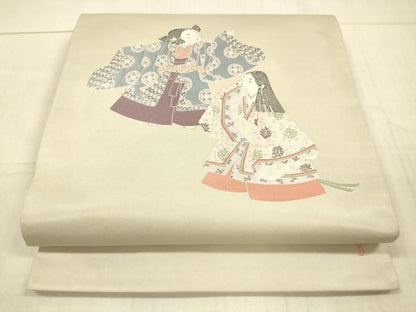 平和屋着物●西陣　長嶋成織物　ながしま帯　加賀友禅の巨匠　初代　由水十久　六通柄袋帯　人物文　正絹　逸品　DAAX5807cm