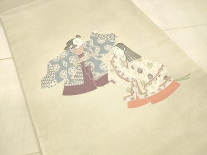 平和屋着物●西陣　長嶋成織物　ながしま帯　加賀友禅の巨匠　初代　由水十久　六通柄袋帯　人物文　正絹　逸品　DAAX5807cm