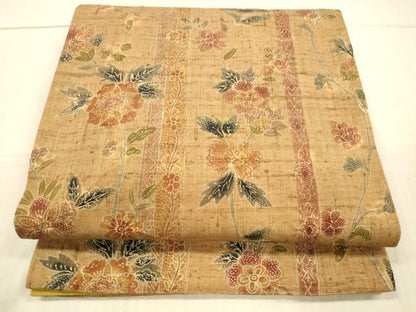 平和屋着物●太鼓柄袋帯 紬地 絞り 草花文 正絹 逸品 DAAX5809cm