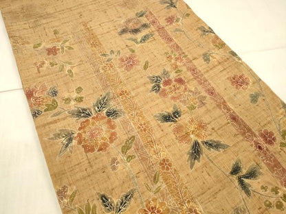 平和屋着物●太鼓柄袋帯 紬地 絞り 草花文 正絹 逸品 DAAX5809cm