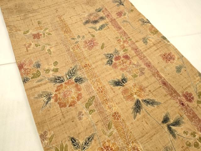 平和屋着物●太鼓柄袋帯 紬地 絞り 草花文 正絹 逸品 DAAX5809cm