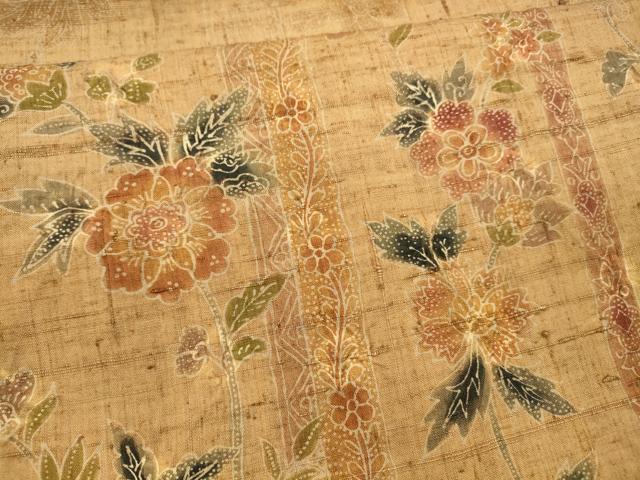 平和屋着物●太鼓柄袋帯 紬地 絞り 草花文 正絹 逸品 DAAX5809cm
