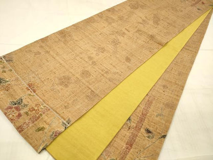 平和屋着物●太鼓柄袋帯 紬地 絞り 草花文 正絹 逸品 DAAX5809cm