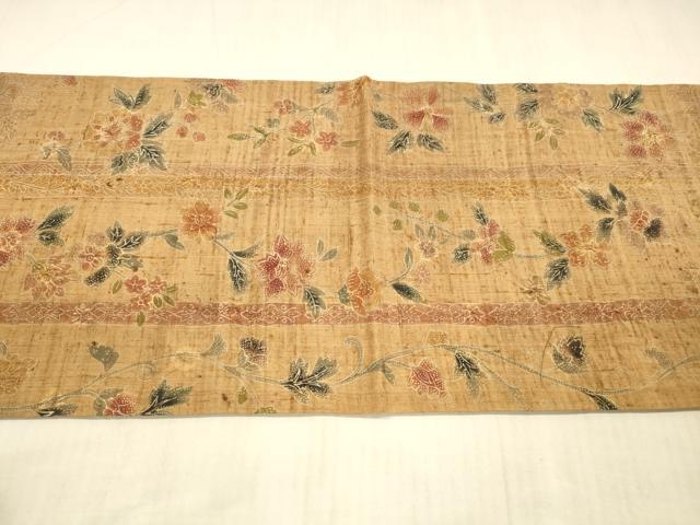 平和屋着物●太鼓柄袋帯 紬地 絞り 草花文 正絹 逸品 DAAX5809cm