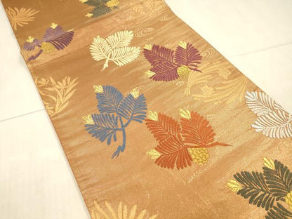 平和屋着物●六通柄袋帯　唐織綴　流水松葉文　金銀糸　正絹　逸品　DAAX5820cm