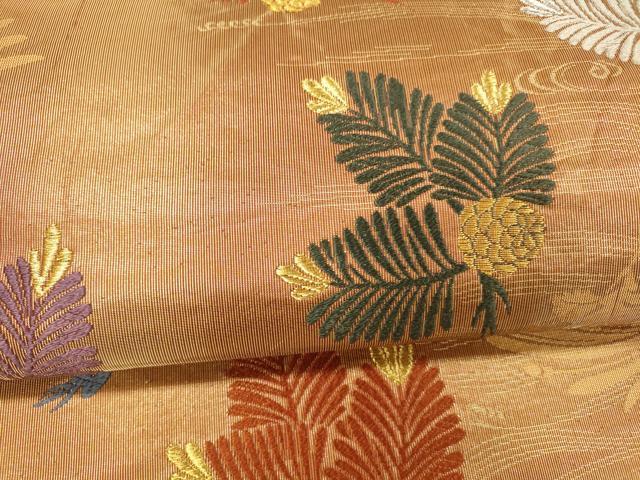 平和屋着物●六通柄袋帯　唐織綴　流水松葉文　金銀糸　正絹　逸品　DAAX5820cm