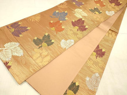 平和屋着物●六通柄袋帯　唐織綴　流水松葉文　金銀糸　正絹　逸品　DAAX5820cm