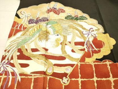 平和屋着物■豪華黒留袖 駒刺繍 鳳凰花唐草文 金彩 正絹 逸品 DAAX5859cm