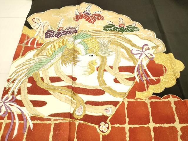 平和屋着物■豪華黒留袖 駒刺繍 鳳凰花唐草文 金彩 正絹 逸品 DAAX5859cm