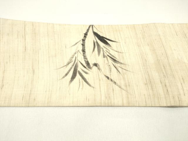 平和屋着物＊夏物 九寸名古屋帯 手描き 草葉文 魚 麻 逸品 DAAX5871cm