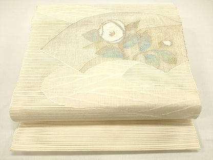平和屋着物＊夏物　絽綴れ　八寸名古屋帯　流水枝花文　金銀糸　正絹　逸品　DAAX5875cm