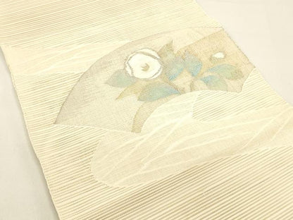 平和屋着物＊夏物　絽綴れ　八寸名古屋帯　流水枝花文　金銀糸　正絹　逸品　DAAX5875cm