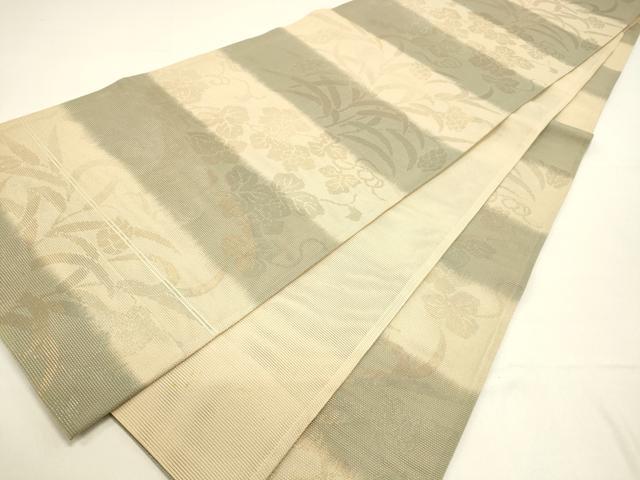 平和屋着物＊夏物 六通柄袋帯 草花文 金銀糸 正絹 逸品 DAAX5886cm