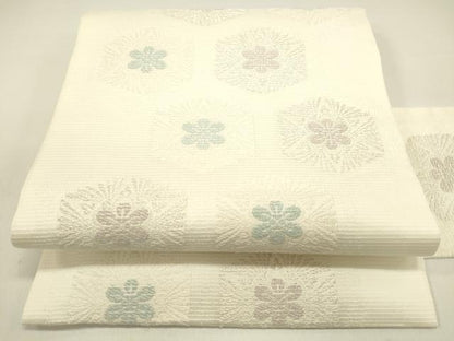 平和屋着物＊夏物　九寸名古屋帯　唐織　舞花文　銀糸　正絹　逸品　DAAX5896cm