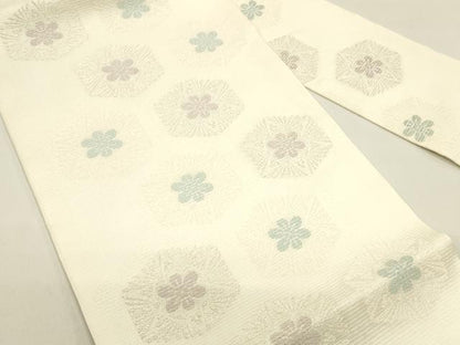 平和屋着物＊夏物　九寸名古屋帯　唐織　舞花文　銀糸　正絹　逸品　DAAX5896cm