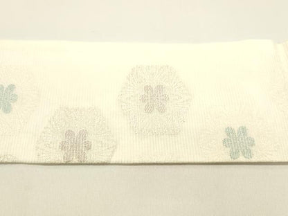 平和屋着物＊夏物　九寸名古屋帯　唐織　舞花文　銀糸　正絹　逸品　DAAX5896cm