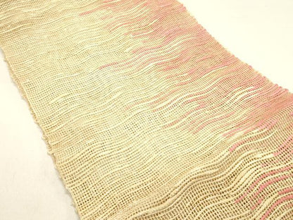 平和屋着物＊夏物 八寸名古屋帯 よろけ縞 正絹 逸品 DAAX5898cm