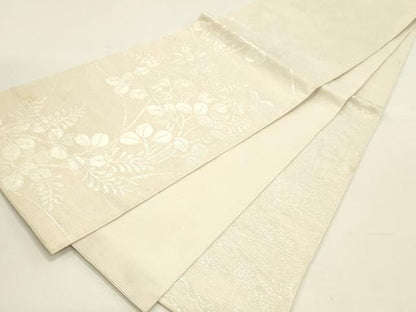 平和屋着物＊夏物 六通柄袋帯 草葉文 銀糸 正絹 逸品 DAAX5900cm