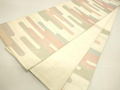 平和屋着物＊夏物　六通柄袋帯　霞文　銀糸　正絹　逸品　DAAX5901cm
