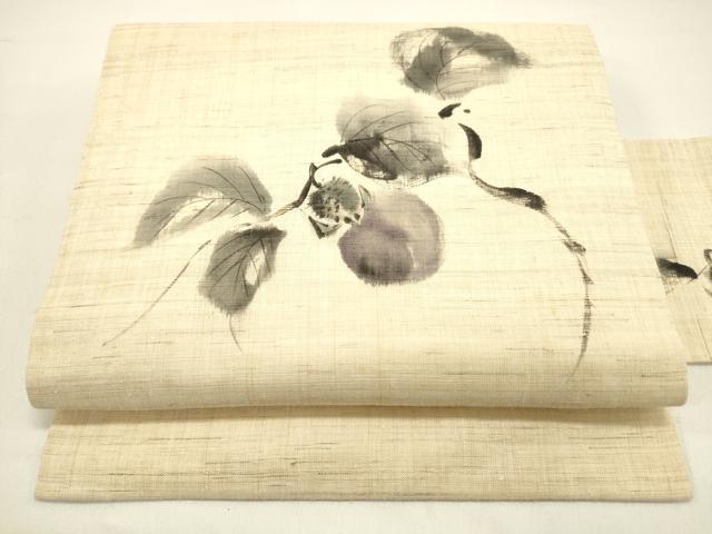 平和屋着物＊夏物 九寸名古屋帯 手描き 成り物 麻 逸品 DAAX5906cm
