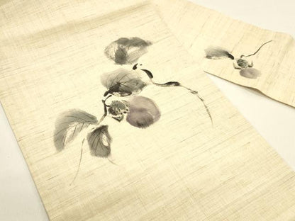 平和屋着物＊夏物 九寸名古屋帯 手描き 成り物 麻 逸品 DAAX5906cm