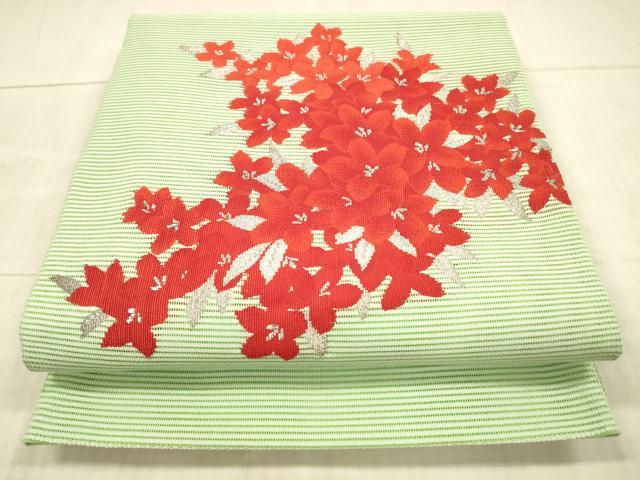 平和屋着物＊夏物 絽綴れ 八寸名古屋帯 草花文 銀糸 DAAX5917cm